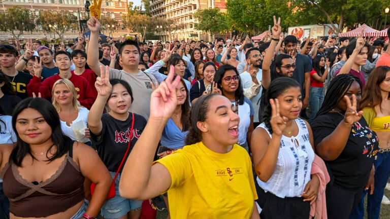Various USC first year students participating in Spirit Rally